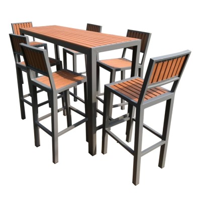 Bộ bàn ghế ngoài trời khung sắt - nan gỗ composite
