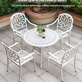 Bộ Bàn Ghế Sân Vườn Nhôm Đúc 4 Ghế Màu Trắng Hoa Văn Lưới Chống Rỉ