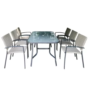 ban nhom mat kinh va ghe nhua may 83833