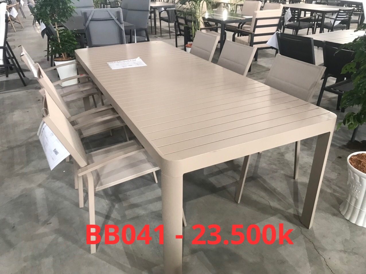 bb041 1 bb041 1 - Bộ Bàn Ghế Phòng Ăn Khung Nhôm 1 Bàn 8 Ghế - BB041