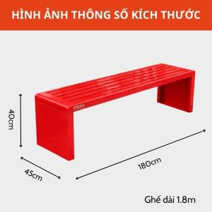 Ghế băng bằng thép màu đỏ dài 1.8m - góc 1