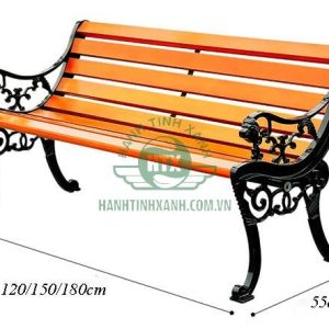 Ghế công viên có tựa gỗ nhựa đầu hổ 150 cm - góc 1
