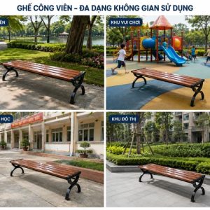 Ghế công viên không tựa màu nâu đậm 180 cm - góc 1