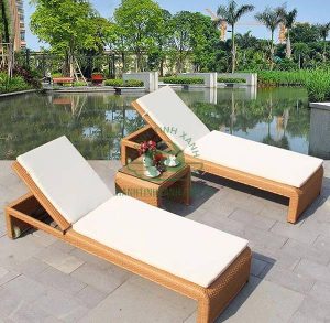 Ghế hồ bơi nhựa giả mây khung hợp kim