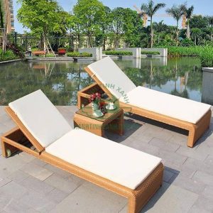 Ghế hồ bơi nhựa giả mây khung hợp kim