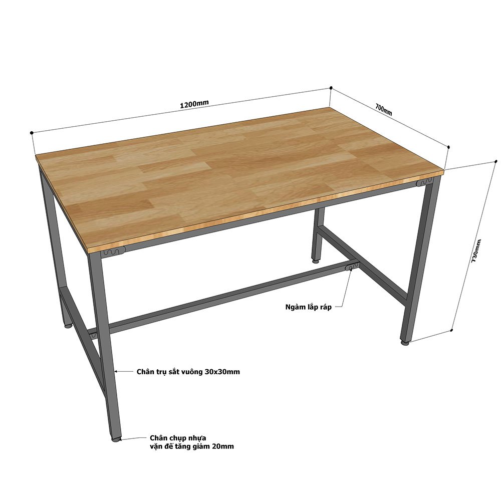 Bàn ăn 120x70cm gỗ cao su chân sắt sơn tĩnh điện Bàn ăn 120x70cm gỗ cao su chân sắt sơn tĩnh điện - hình 4