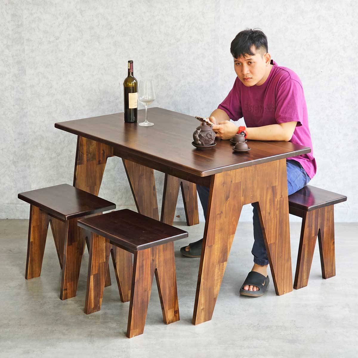 Bàn ăn 120x70cm gỗ tràm chân chữ A Bàn ăn 120x70cm gỗ tràm chân chữ A - hình 5