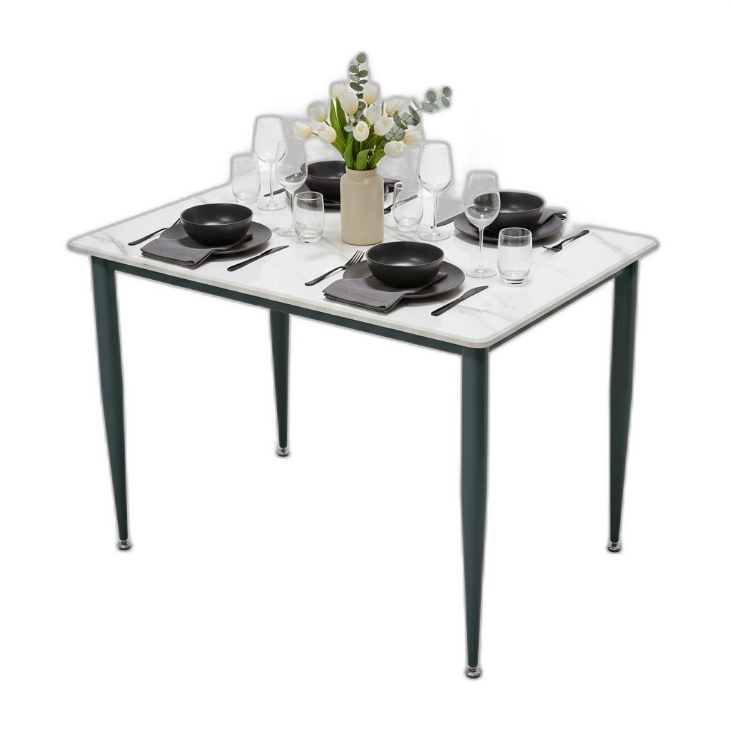 Bàn ăn 160x80cm plywood vân đá chân sắt hệ CONE Bàn ăn 160x80cm plywood vân đá chân sắt hệ CONE