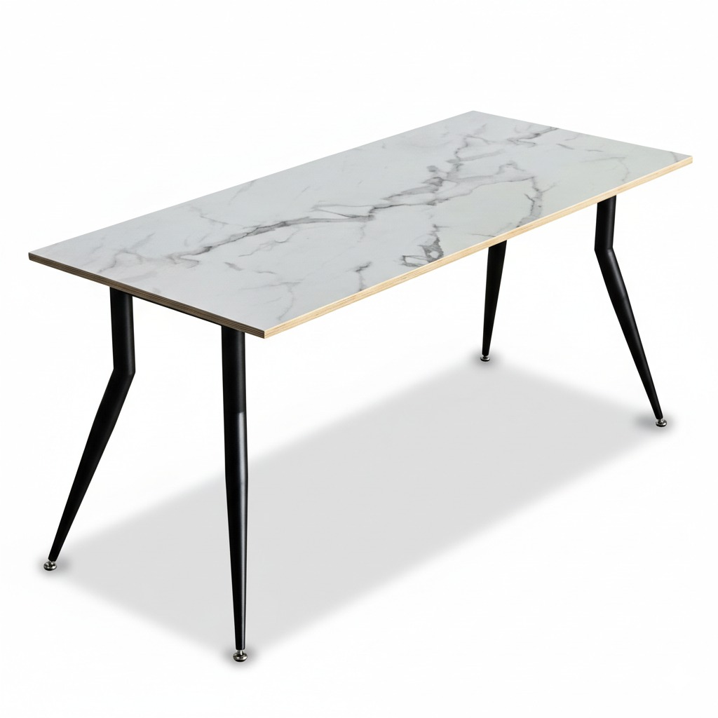 Bàn ăn 160x80cm plywood vân đá chân sắt hệ CONE Bàn ăn 160x80cm plywood vân đá chân sắt hệ CONE - hình 1