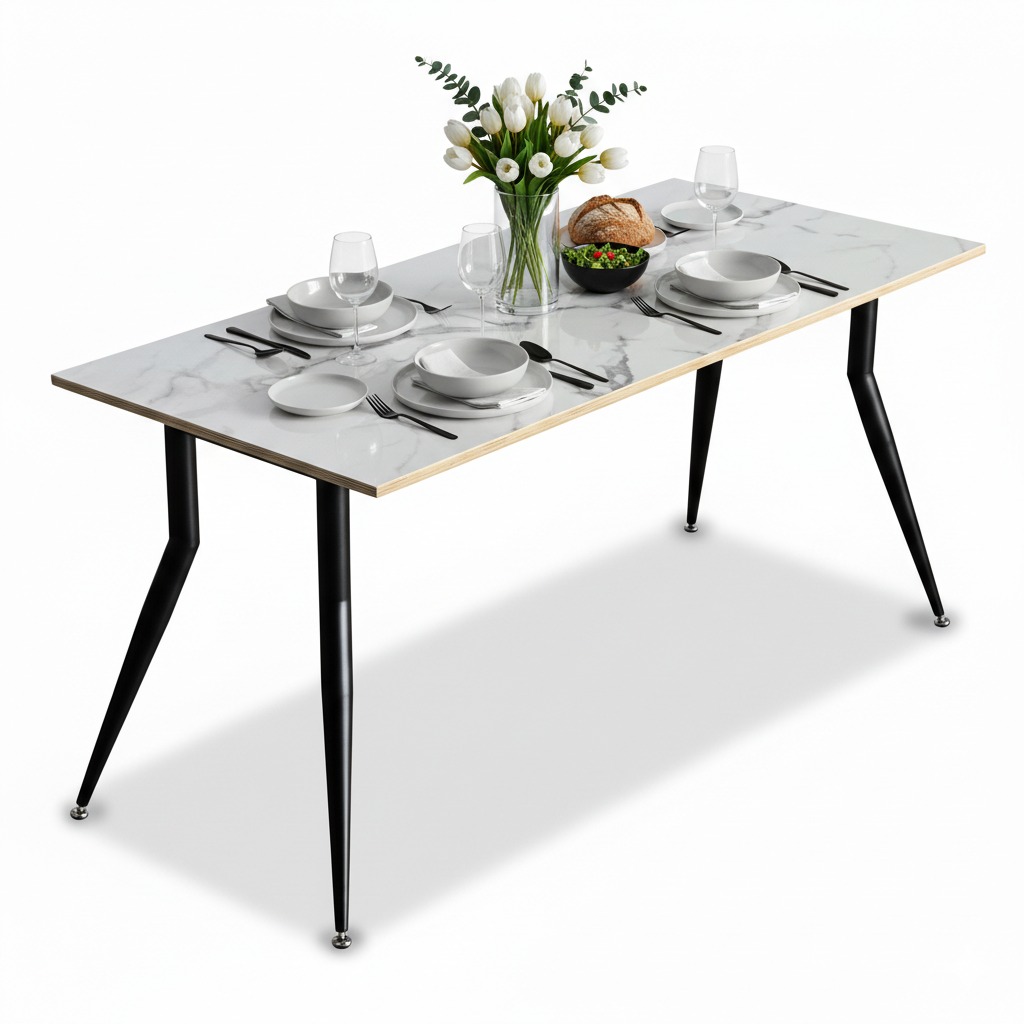 Bàn ăn 160x80cm plywood vân đá chân sắt hệ CONE Bàn ăn 160x80cm plywood vân đá chân sắt hệ CONE - hình 2