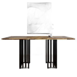 Bàn ăn Anzio mặt gỗ tràm dày 25mm chân sắt
