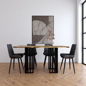 Bàn ăn Anzio mặt gỗ tràm dày 25mm chân sắt - hình 1