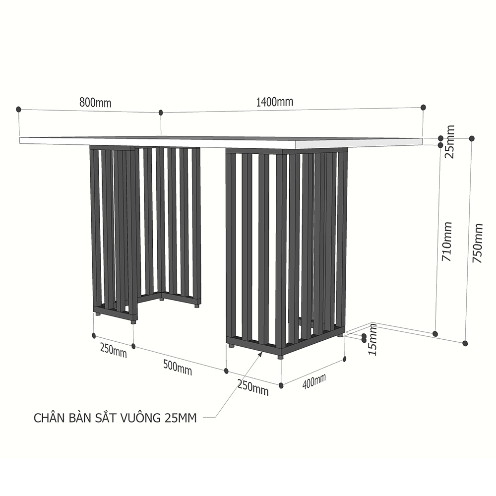 Bàn ăn Anzio mặt gỗ tràm dày 25mm chân sắt Bàn ăn Anzio mặt gỗ tràm dày 25mm chân sắt - hình 4