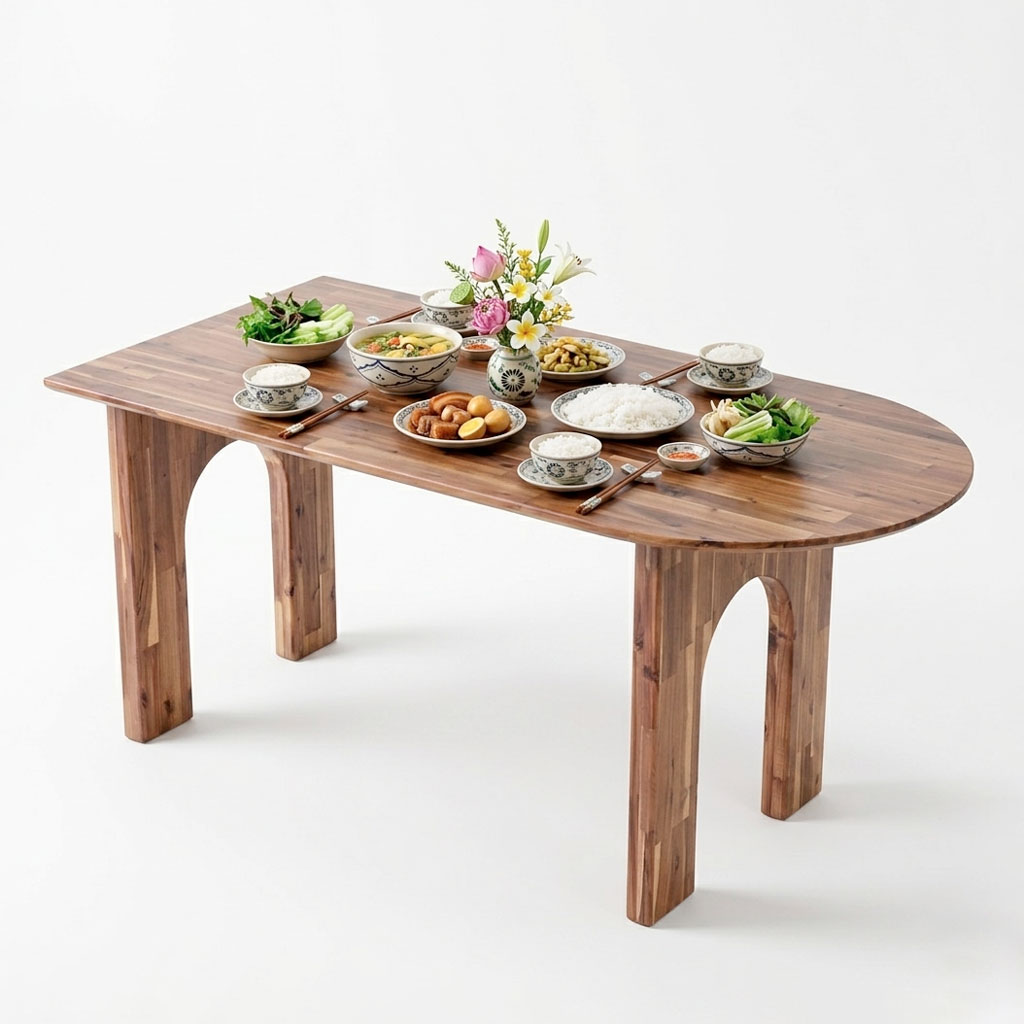 Bàn ăn áp tường 160x80cm gỗ tràm Bàn ăn áp tường 160x80cm gỗ tràm - hình 4