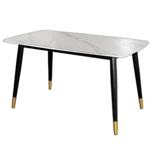 Bàn ăn Aster 140cm chân bọc inox mặt đá thêu kết