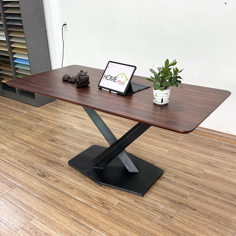 Bàn ăn chữ nhật 140 160x80cm gỗ tràm chân sắt chữ X Bàn ăn chữ nhật 140 160x80cm gỗ tràm chân sắt chữ X - hình 3
