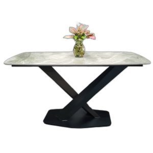Bàn ăn chữ nhật 140 160x80cm mặt đá Ceramic vân sứ chân sắt