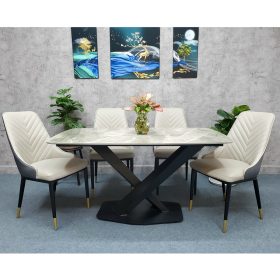 Bàn ăn chữ nhật 140 160x80cm mặt đá Ceramic vân sứ chân sắt - hình 1