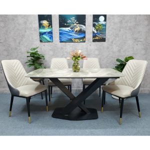 Bàn ăn chữ nhật 140 160x80cm mặt đá Ceramic vân sứ chân sắt - hình 1