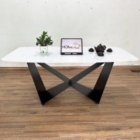 Bàn ăn chữ nhật 140 160x80cm mặt đá chân sắt - hình 1