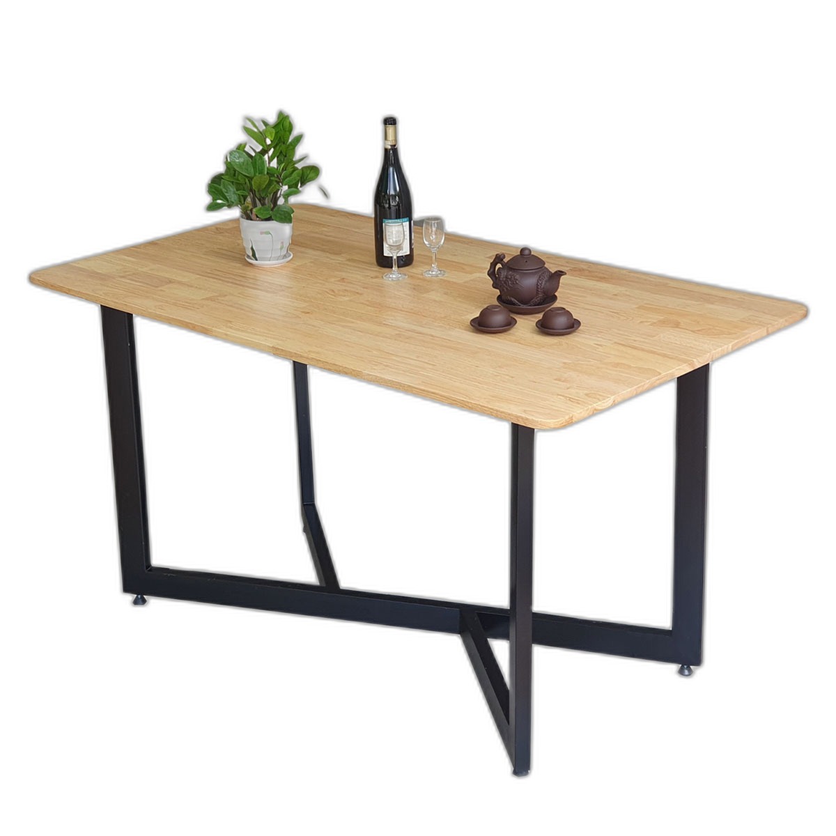 Bàn ăn chữ nhật 140x80cm gỗ cao su chân sắt Bàn ăn chữ nhật 140x80cm gỗ cao su chân sắt