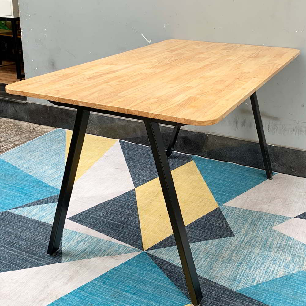 Bàn ăn chữ nhật 140x80cm gỗ cao su chân sắt lắp ráp Bàn ăn chữ nhật 140x80cm gỗ cao su chân sắt lắp ráp - hình 5