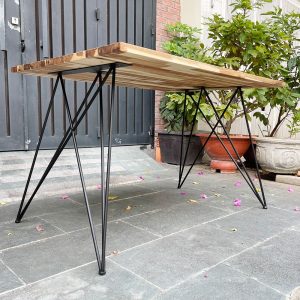 Bàn ăn chữ nhật 140x80cm gỗ tràm chân sắt Hairpin pro - hình 1