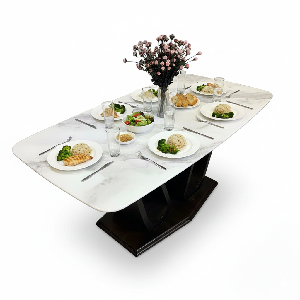 Bàn ăn chữ nhật 140x90x75cm mặt đá ceramic chân gỗ cao su Bàn ăn chữ nhật 140x90x75cm mặt đá ceramic chân gỗ cao su - hình 1
