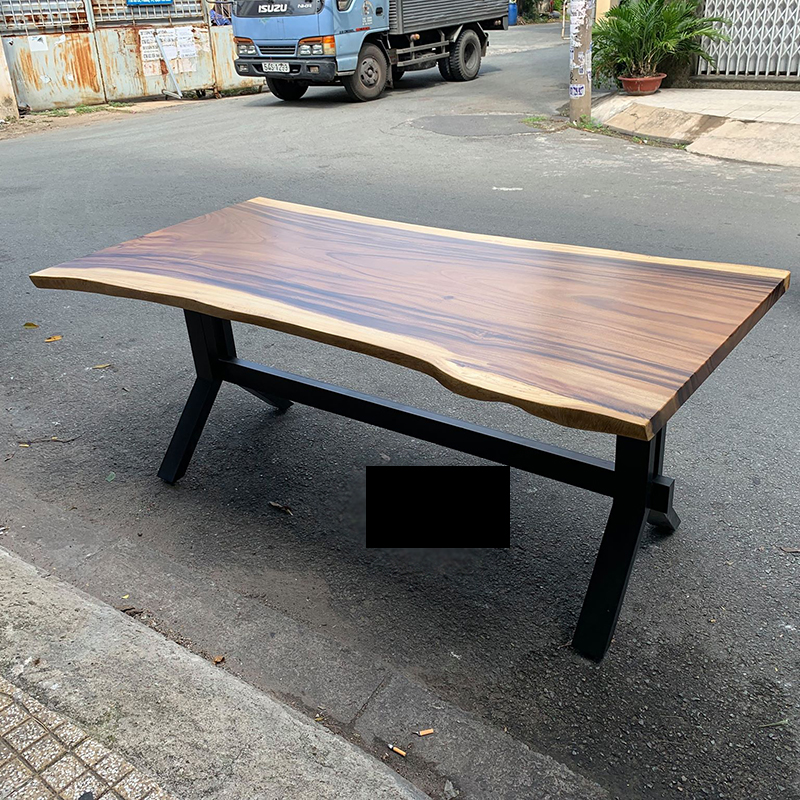 Bàn ăn chữ nhật 160x80cm gỗ me tây dày 5cm chân sắt Bàn ăn chữ nhật 160x80cm gỗ me tây dày 5cm chân sắt - hình 2