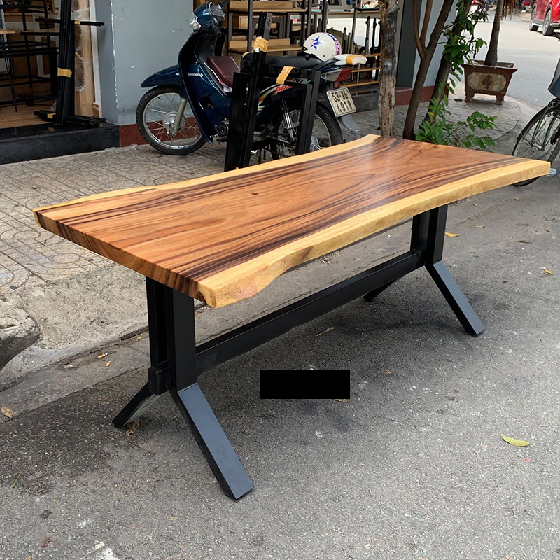 Bàn ăn chữ nhật 160x80cm gỗ me tây dày 5cm chân sắt Bàn ăn chữ nhật 160x80cm gỗ me tây dày 5cm chân sắt - hình 3