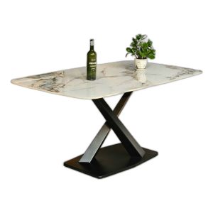 Bàn ăn chữ nhật 160x90cm mặt đá ceramic cao cấp chân sắt
