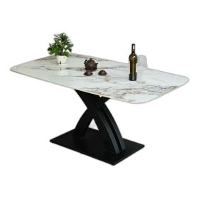 Bàn ăn chữ nhật 160x90cm mặt đá ceramic chân sắt