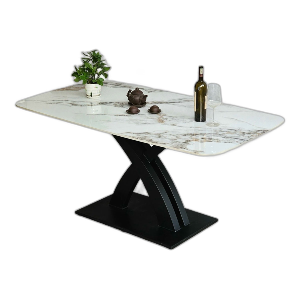 Bàn ăn chữ nhật 160x90cm mặt đá ceramic chân sắt Bàn ăn chữ nhật 160x90cm mặt đá ceramic chân sắt