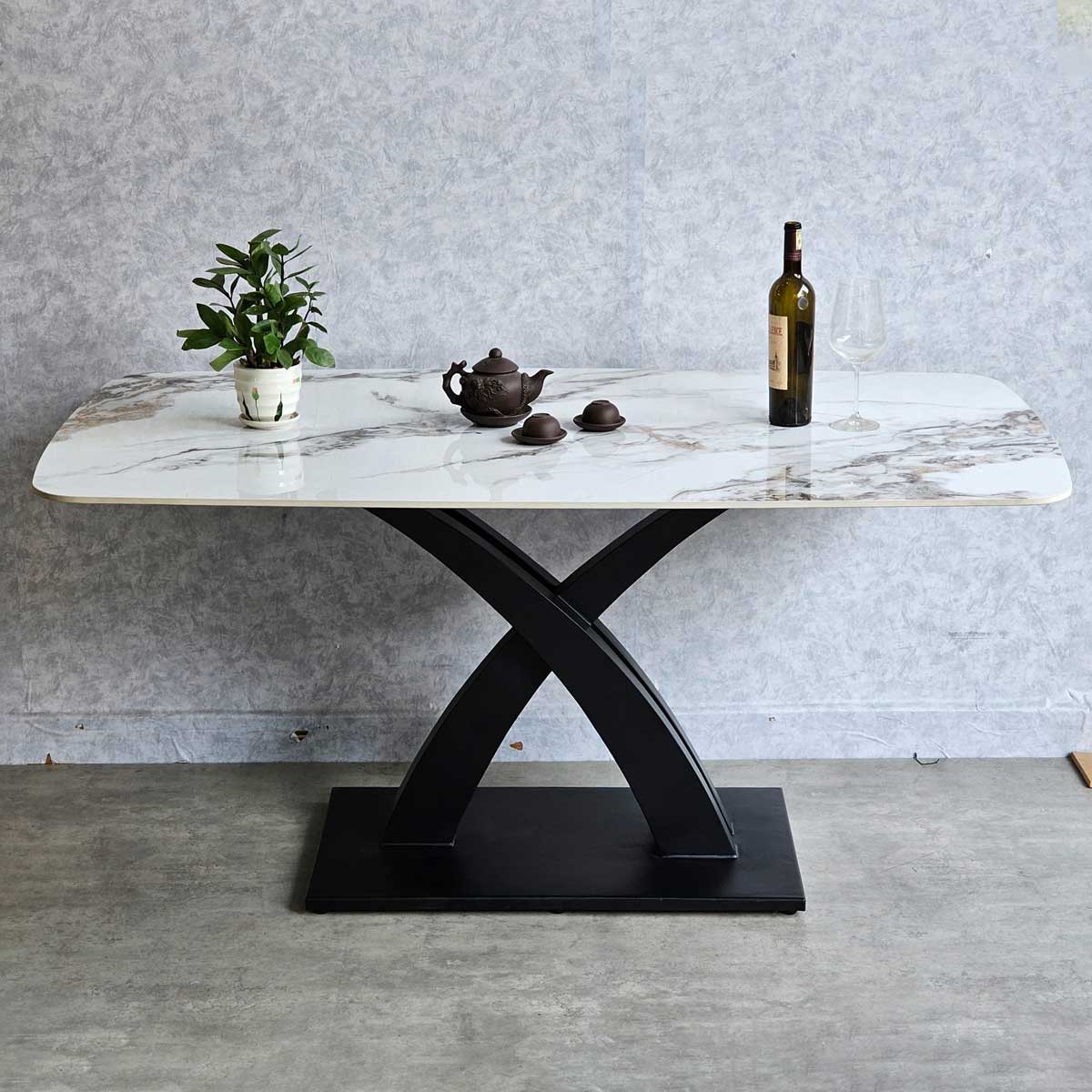 Bàn ăn chữ nhật 160x90cm mặt đá ceramic chân sắt Bàn ăn chữ nhật 160x90cm mặt đá ceramic chân sắt - hình 3