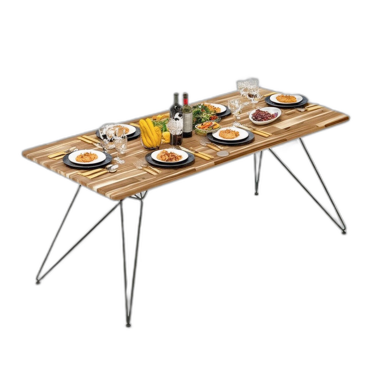 Bàn ăn chữ nhật 180x80cm gỗ tràm chân Hairpin Bàn ăn chữ nhật 180x80cm gỗ tràm chân Hairpin