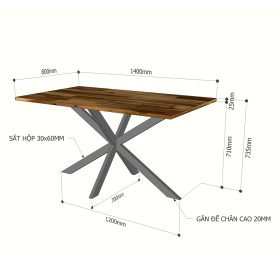 Bàn ăn chữ nhật KANE 01 140 160x80 gỗ tràm chân sắt - hình 1