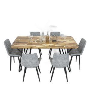Bàn ăn chữ nhật MIKA 140 160x80cm gỗ tràm chân sắt chữ Y