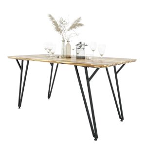 Bàn ăn chữ nhật MIKA 140 160x80cm gỗ tràm chân sắt chữ Y - hình 1