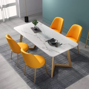 Bàn ăn chữ nhật Victo 140x80cm mặt đá chân sắt - hình 1