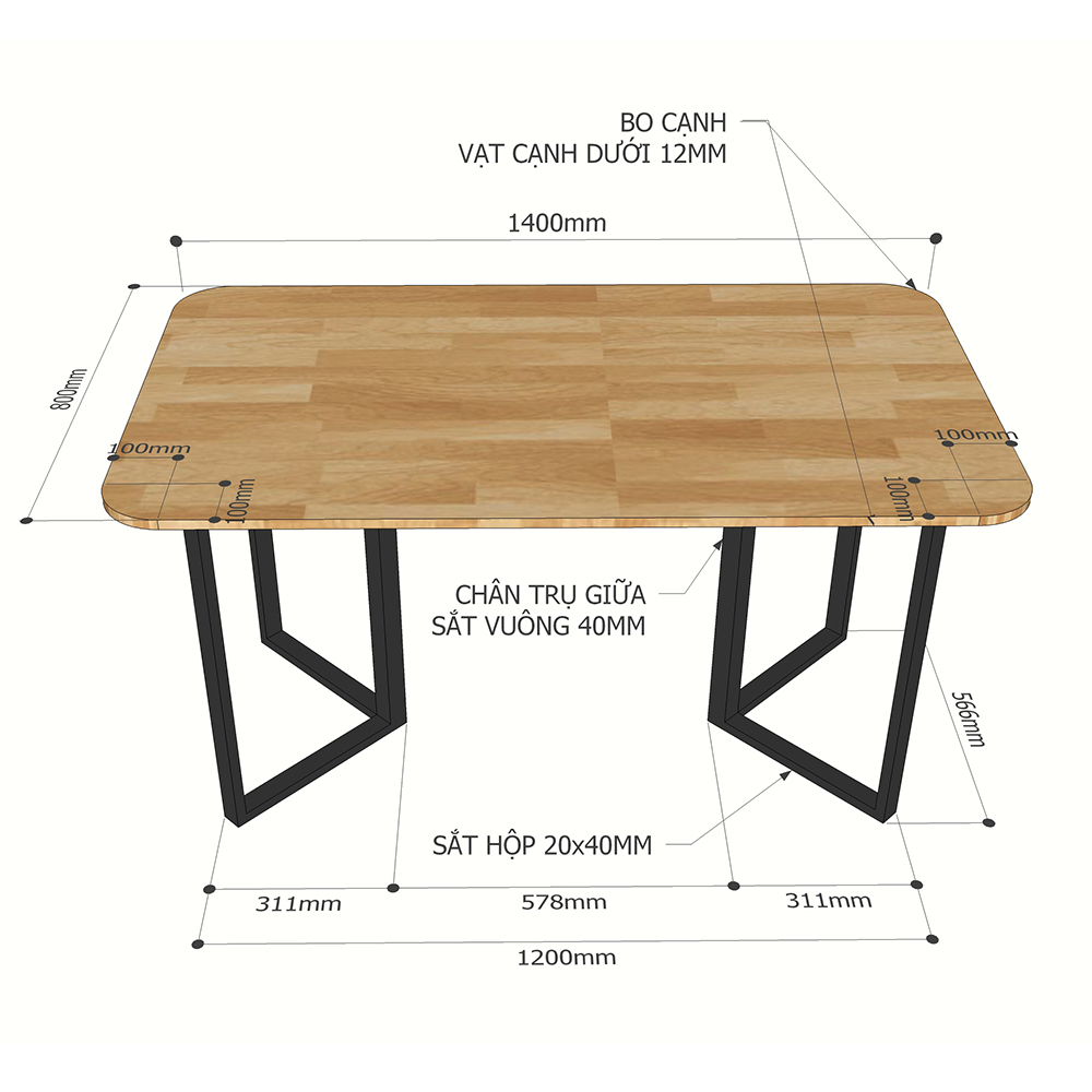 Bàn ăn chữ nhật Vincen 140 160x80cm gỗ cao su chân sắt Bàn ăn chữ nhật Vincen 140 160x80cm gỗ cao su chân sắt - hình 4