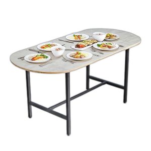 Bàn ăn oval 1m6 DELY gỗ Plywood chân sắt