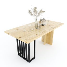 Bàn ăn Phelim chân sắt mặt gỗ thông - hình 1