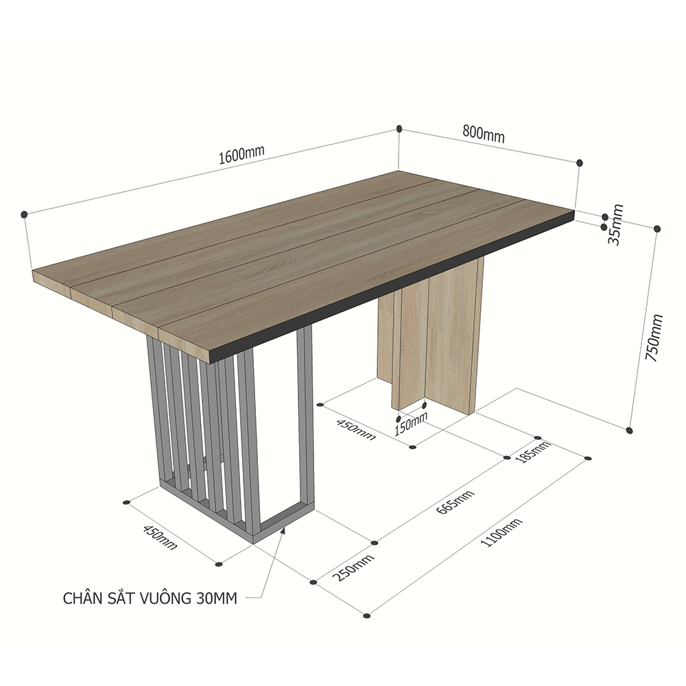Bàn ăn Phelim chân sắt mặt gỗ thông Bàn ăn Phelim chân sắt mặt gỗ thông - hình 3