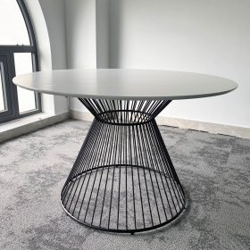 Bàn ăn tròn 100 120cm gỗ cao su khung sắt nghệ thuật - hình 1