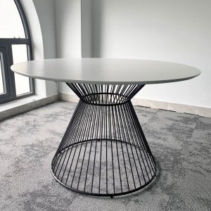 Bàn ăn tròn 100 120cm gỗ cao su khung sắt nghệ thuật - hình 1