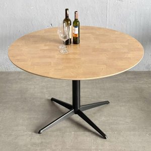 Bàn ăn tròn 120cm gỗ Plywood vân Cut Trunk chân sắt một trụ - hình 1