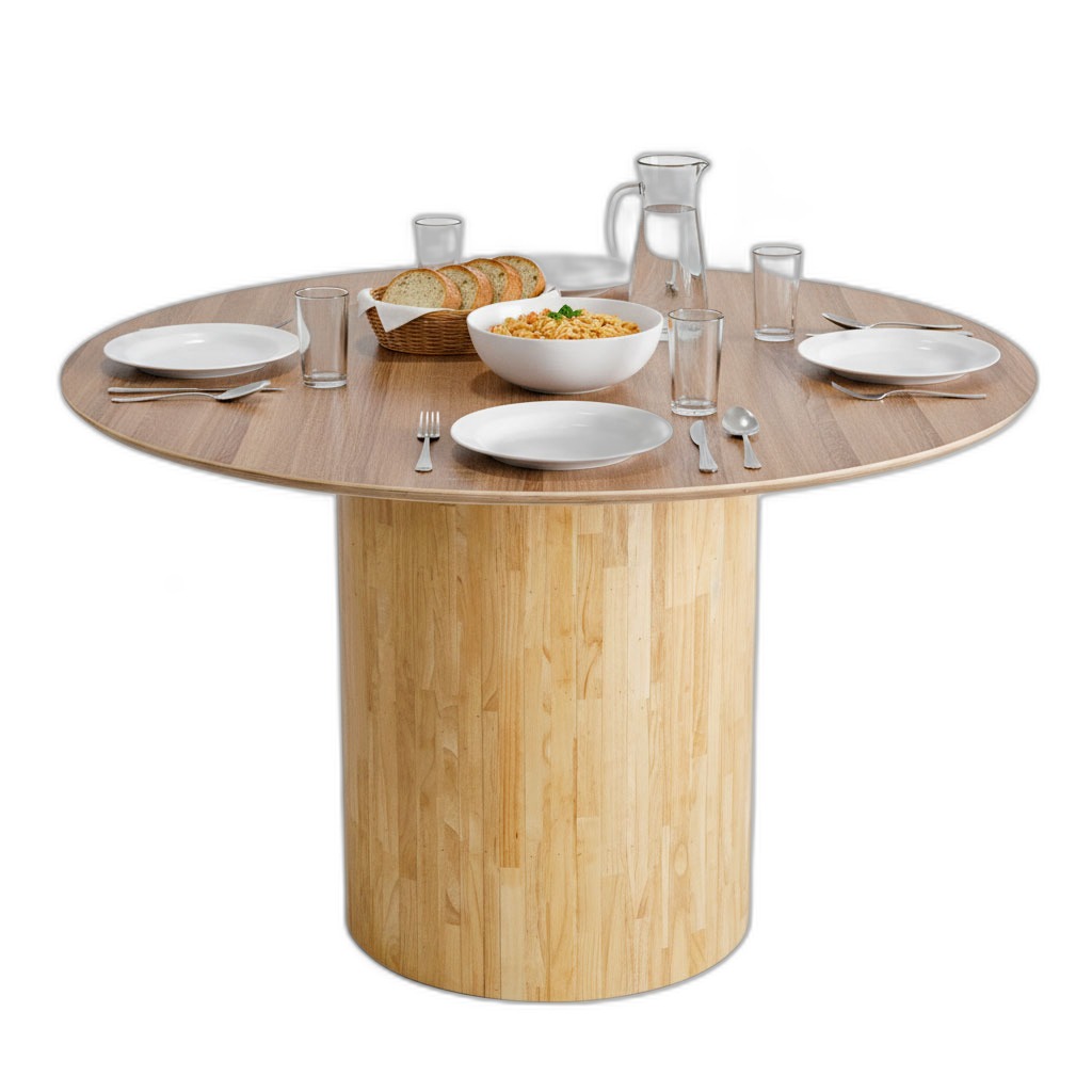 Bàn ăn tròn 120x120cm gỗ plywood chân trụ gỗ Bàn ăn tròn 120x120cm gỗ plywood chân trụ gỗ