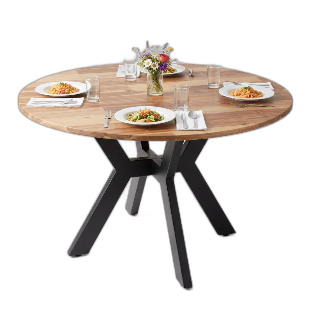 Bàn ăn tròn 120x120cm gỗ tràm chân sắt Bàn ăn tròn 120x120cm gỗ tràm chân sắt