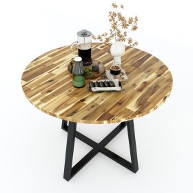 Bàn ăn tròn 1m Atlas mặt gỗ tràm chân sắt sơn tĩnh điện - hình 1
