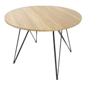 Bàn ăn tròn 1m gỗ Plywood vân sáng chân sắt Hairpin Pro